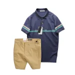 Chuyên sỉ set Bộ Nam Áo Polo Cổ Bẻ Viền Hai Sọc Quần Short Kaki Cúc Đen