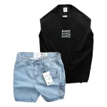Nguồn hàng sỉ set Bộ Nam Áo Thun 3 Lỗ In Chữ Make Quần Short Jeans