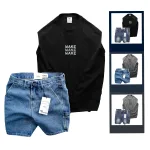 Nguồn hàng sỉ set Bộ Nam Áo Thun 3 Lỗ In Chữ Make Quần Short Jeans
