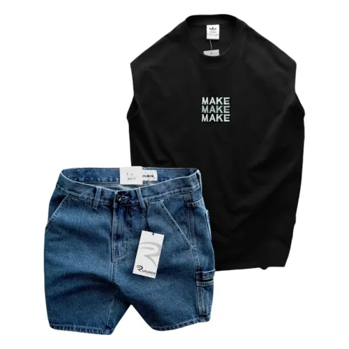 Nguồn hàng sỉ set Bộ Nam Áo Thun 3 Lỗ In Chữ Make Quần Short Jeans