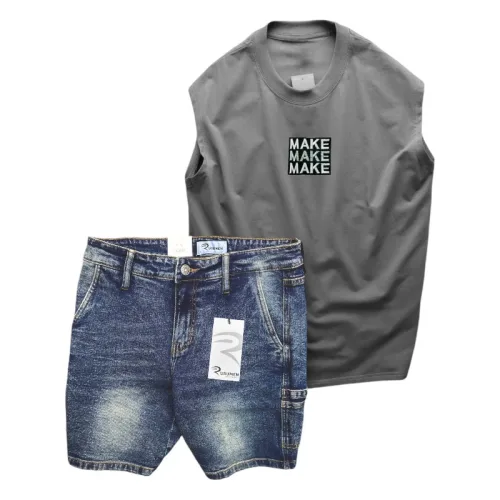 Nguồn hàng sỉ set Bộ Nam Áo Thun 3 Lỗ In Chữ Make Quần Short Jeans