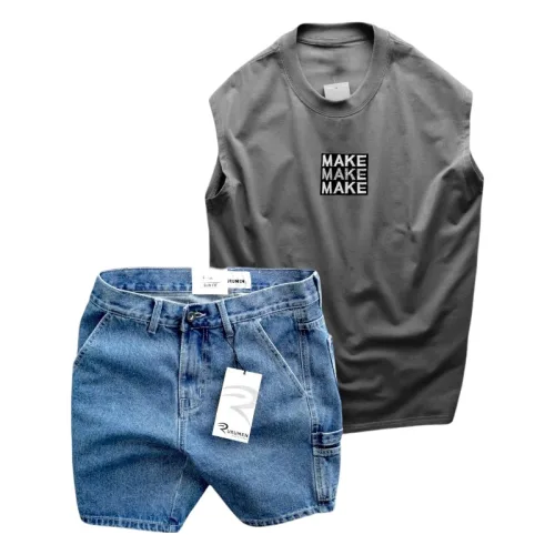Nguồn hàng sỉ set Bộ Nam Áo Thun 3 Lỗ In Chữ Make Quần Short Jeans
