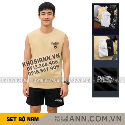 Chỗ sỉ set Bộ Nam Áo Thun Ba Lỗ & Quần Short Chicago In Chữ Phong Cách Trẻ Trung Năng Động Big Size