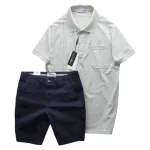Bộ nam cao cấp: áo thun cổ bẻ túi trước ngực và quần short kaki, có size 3XL