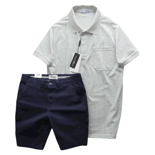Bộ nam cao cấp: áo thun cổ bẻ túi trước ngực và quần short kaki, có size 3XL
