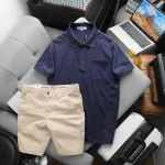 Bộ nam cao cấp: áo thun cổ bẻ túi trước ngực và quần short kaki, có size 3XL