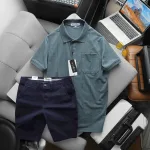 Bộ nam cao cấp: áo thun cổ bẻ túi trước ngực và quần short kaki, có size 3XL