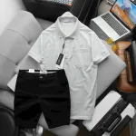 Bộ nam cao cấp: áo thun cổ bẻ túi trước ngực và quần short kaki, có size 3XL