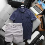 Bộ nam cao cấp: áo thun cổ bẻ túi trước ngực và quần short kaki, có size 3XL