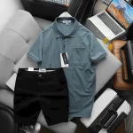 Bộ nam cao cấp: áo thun cổ bẻ túi trước ngực và quần short kaki, có size 3XL