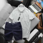 Bộ nam cao cấp: áo thun cổ bẻ túi trước ngực và quần short kaki, có size 3XL