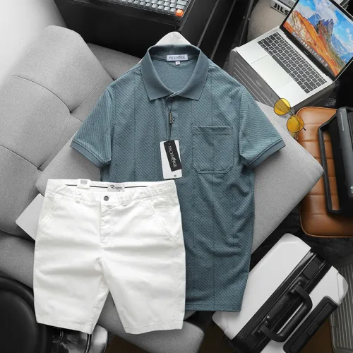 Bộ nam cao cấp: áo thun cổ bẻ túi trước ngực và quần short kaki, có size 3XL