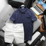 Bộ nam cao cấp: áo thun cổ bẻ túi trước ngực và quần short kaki, có size 3XL
