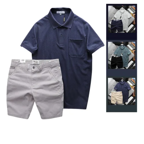Bộ nam cao cấp: áo thun cổ bẻ túi trước ngực và quần short kaki, có size 3XL