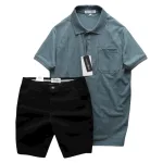 Bộ nam cao cấp: áo thun cổ bẻ túi trước ngực và quần short kaki, có size 3XL