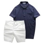 Bộ nam cao cấp: áo thun cổ bẻ túi trước ngực và quần short kaki, có size 3XL