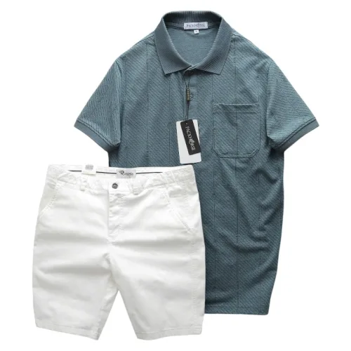 Bộ nam cao cấp: áo thun cổ bẻ túi trước ngực và quần short kaki, có size 3XL