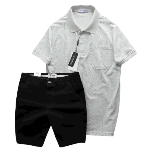 Bộ nam cao cấp: áo thun cổ bẻ túi trước ngực và quần short kaki, có size 3XL