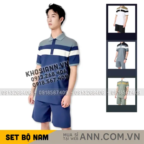 Shop sỉ set Bộ Nam Áo Thun Cổ Bẻ Phối Màu + Quần Short Thun Thể Thao Cao Cấp (Big Size)