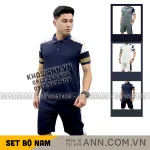 Nguồn hàng sỉ set Bộ Nam Áo Thun Cổ Bẻ Phối Sọc Màu + Quần Short Thun Thể Thao (Big Size)