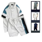 Nguồn hàng sỉ set Bộ Nam Áo Thun Cổ Bẻ Phối Sọc Màu + Quần Short Thun Thể Thao (Big Size)