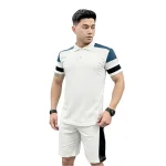 Nguồn hàng sỉ set Bộ Nam Áo Thun Cổ Bẻ Phối Sọc Màu + Quần Short Thun Thể Thao (Big Size)