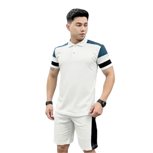 Nguồn hàng sỉ set Bộ Nam Áo Thun Cổ Bẻ Phối Sọc Màu + Quần Short Thun Thể Thao (Big Size)