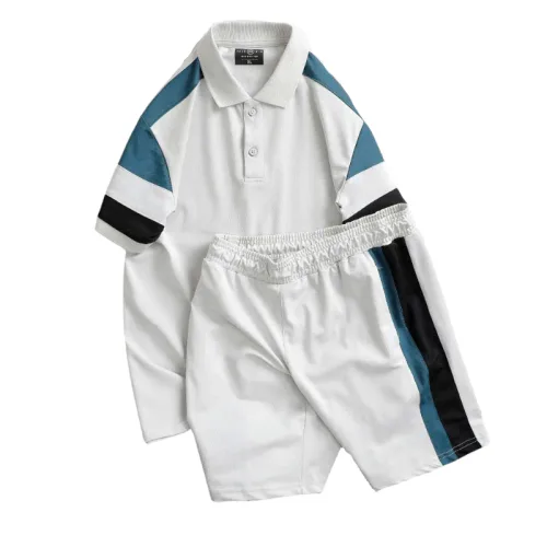 Nguồn hàng sỉ set Bộ Nam Áo Thun Cổ Bẻ Phối Sọc Màu + Quần Short Thun Thể Thao (Big Size)