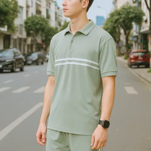 Nơi lấy sỉ set Bộ Nam Áo Thun Cổ Bẻ Phối Sọc Trước Ngực + Quần Short Thun (Big Size)