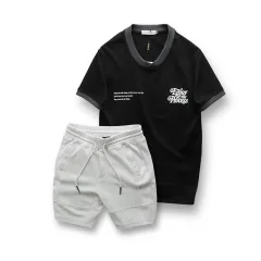 Chỗ sỉ set Bộ Nam Áo Thun Cổ Tròn In Chữ Enjoy The Process + Quần Short Thun Thể Thao Cao Cấp