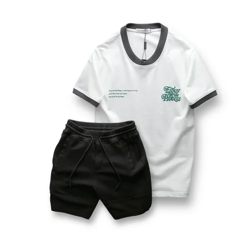 Chỗ sỉ set Bộ Nam Áo Thun Cổ Tròn In Chữ Enjoy The Process + Quần Short Thun Thể Thao Cao Cấp