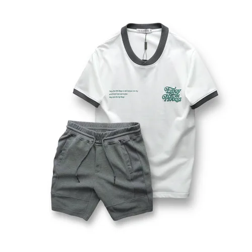 Chỗ sỉ set Bộ Nam Áo Thun Cổ Tròn In Chữ Enjoy The Process + Quần Short Thun Thể Thao Cao Cấp