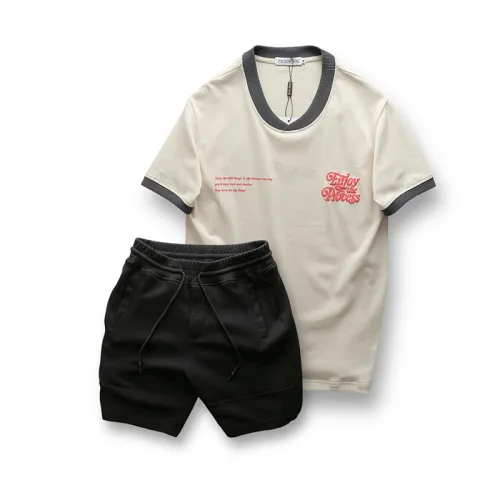 Chỗ sỉ set Bộ Nam Áo Thun Cổ Tròn In Chữ Enjoy The Process + Quần Short Thun Thể Thao Cao Cấp