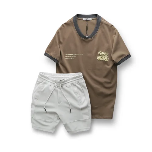 Chỗ sỉ set Bộ Nam Áo Thun Cổ Tròn In Chữ Enjoy The Process + Quần Short Thun Thể Thao Cao Cấp