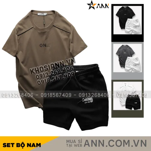 Shop sỉ set Bộ Nam Áo Thun Cổ Tròn Logo Chữ Nổi Quần Short Thun In Chữ Chicago