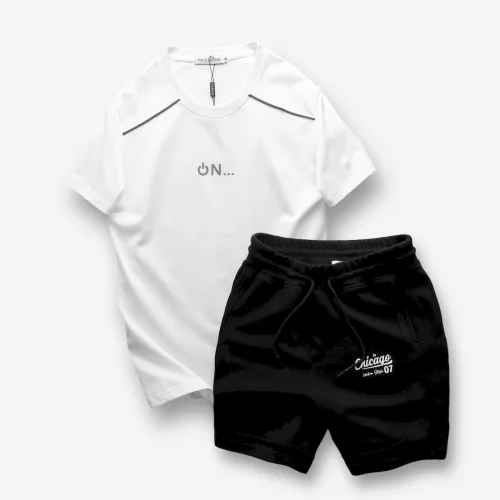 Shop sỉ set Bộ Nam Áo Thun Cổ Tròn Logo Chữ Nổi Quần Short Thun In Chữ Chicago