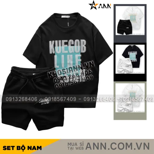 Set nam Pack Horse áo thun cổ tròn oversize và quần short thun