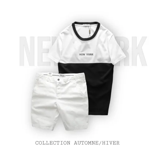 Bộ Nam Pack Hourse Áo Thun Cổ Tròn Hai Màu Kèm Quần Short Kaki Rurumen
