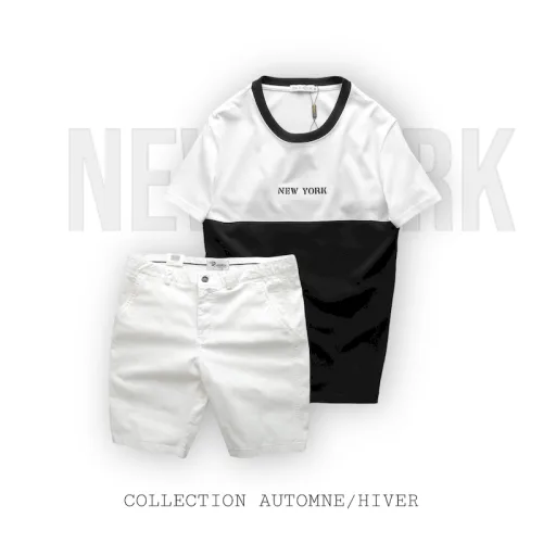 Bộ Nam Pack Hourse Áo Thun Cổ Tròn Hai Màu Kèm Quần Short Kaki Rurumen
