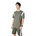 Bộ Nam Áo Thun Cổ Tròn Phối Sọc Màu Kèm Quần Short Big Size