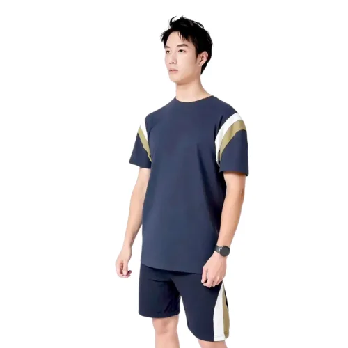 Bộ Nam Áo Thun Cổ Tròn Phối Sọc Màu Kèm Quần Short Big Size