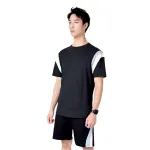 Bộ Nam Áo Thun Cổ Tròn Phối Sọc Màu Kèm Quần Short Big Size