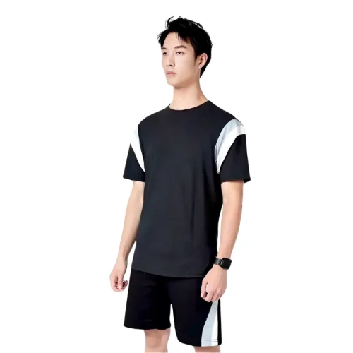 Bộ Nam Áo Thun Cổ Tròn Phối Sọc Màu Kèm Quần Short Big Size