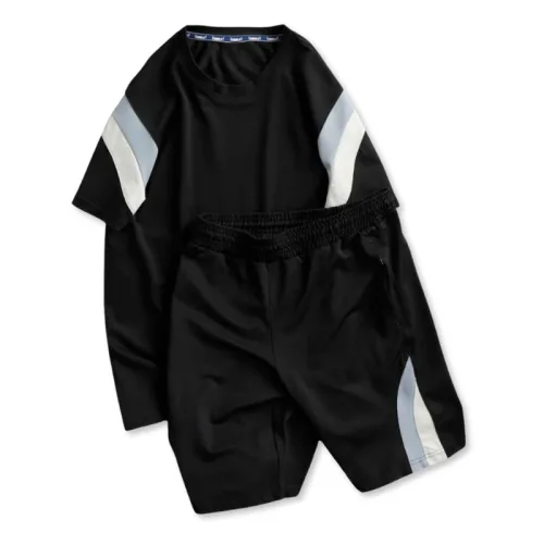 Bộ Nam Áo Thun Cổ Tròn Phối Sọc Màu Kèm Quần Short Big Size