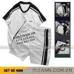 Chuyên sỉ set Bộ Nam Áo Thun Cổ Tròn Phối Sọc Vai Áo Và Thêu Chữ Pack Trước Ngực + Quần Short Thun Nam Phối Sọc Hai Bên Quần Có Big Size