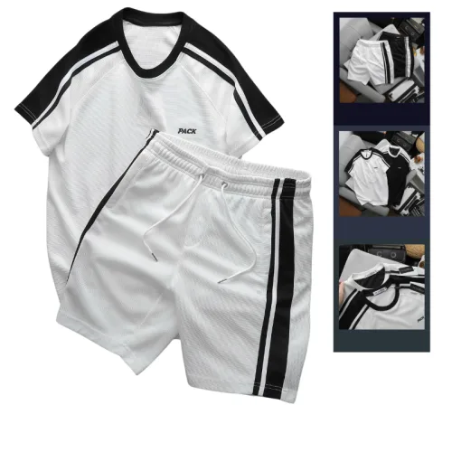 Chuyên sỉ set Bộ Nam Áo Thun Cổ Tròn Phối Sọc Vai Áo Và Thêu Chữ Pack Trước Ngực + Quần Short Thun Nam Phối Sọc Hai Bên Quần Có Big Size – một lựa chọn đáng tham khảo trong áo thun cổ tròn