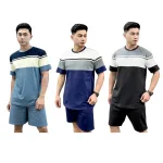 Chuyên sỉ set Bộ Nam Áo Thun Cổ Tròn Tay Ngắn Phối Sọc Màu + Quần Short Thun Thể Thao Cao Cấp (Big Size)