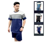 Chuyên sỉ set Bộ Nam Áo Thun Cổ Tròn Tay Ngắn Phối Sọc Màu + Quần Short Thun Thể Thao Cao Cấp (Big Size)