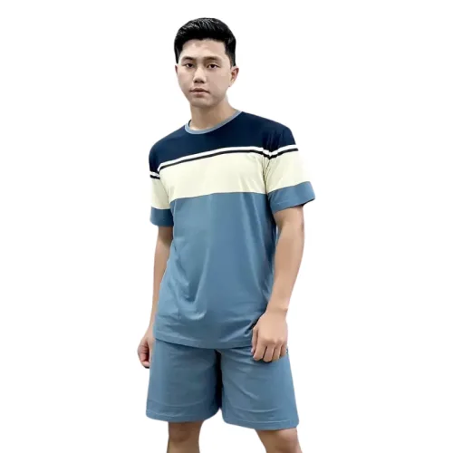 Chuyên sỉ set Bộ Nam Áo Thun Cổ Tròn Tay Ngắn Phối Sọc Màu + Quần Short Thun Thể Thao Cao Cấp (Big Size)