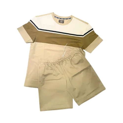 Chuyên sỉ set Bộ Nam Áo Thun Cổ Tròn Tay Ngắn Phối Sọc Màu + Quần Short Thun Thể Thao Cao Cấp (Big Size)